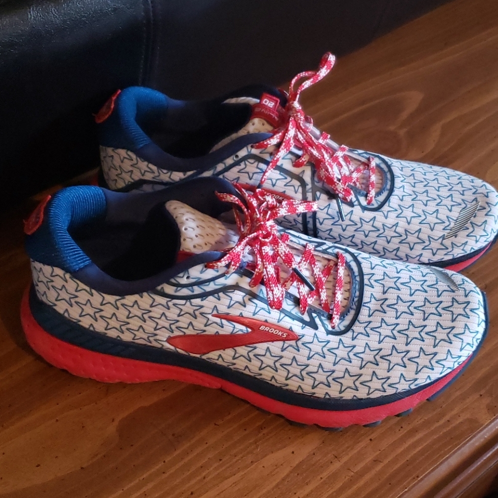 Brooks adrenaline red white and blue